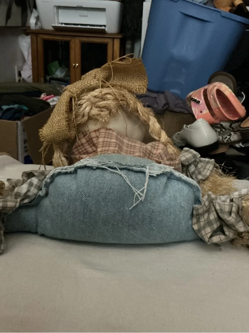 NEW-Handcrafted Brown Burlap Scarecrow Plush - Rustic Home Accents